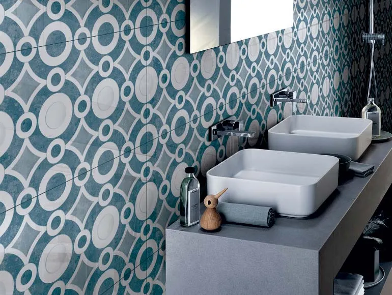 Dual wash basins and stylish tiles